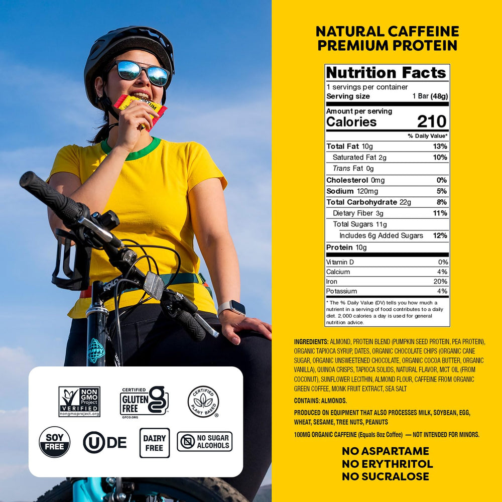 Quantum Energy Squares nutrition facts panel showing caffeine and protein