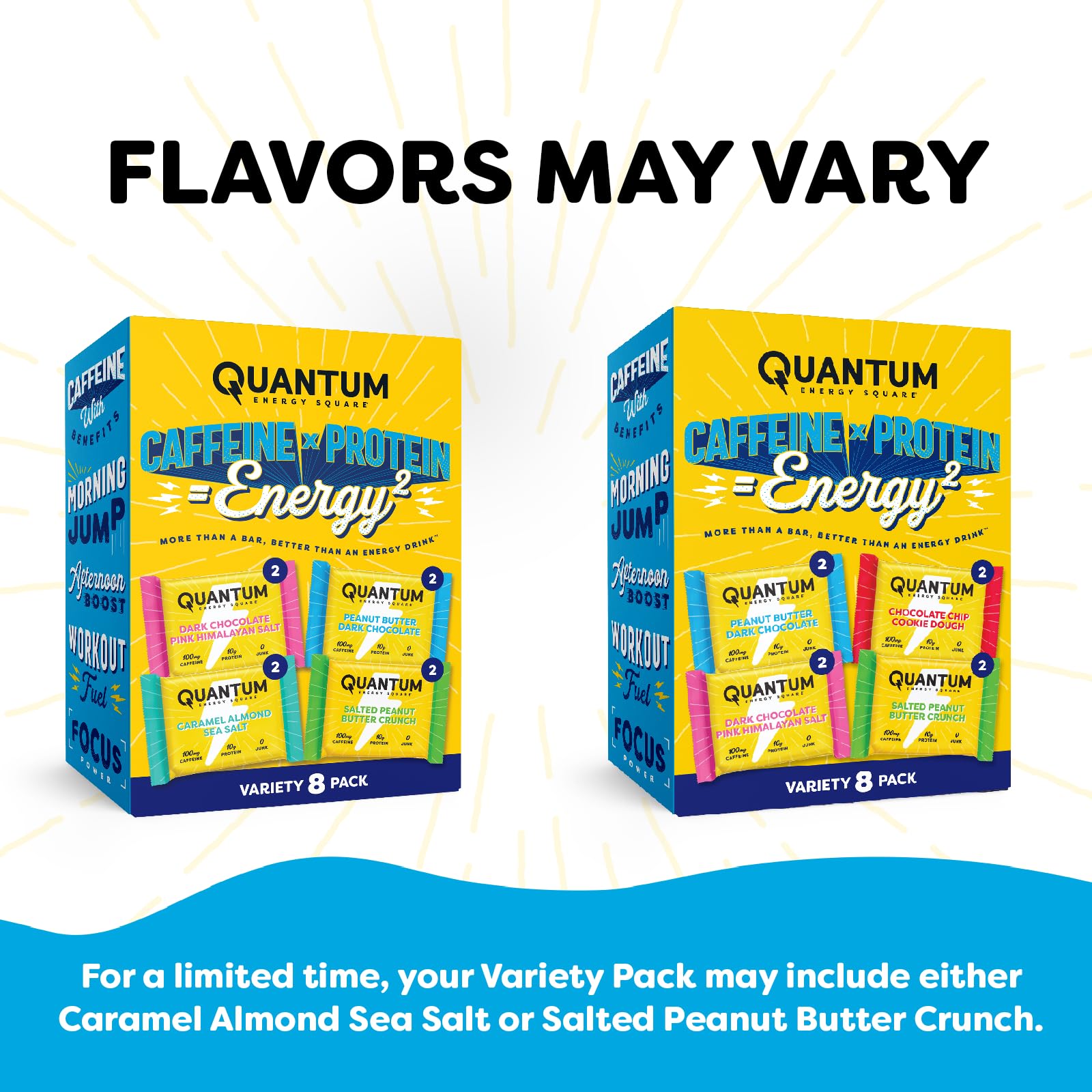 Packaging close-up of Quantum Energy Squares with no artificial additives.