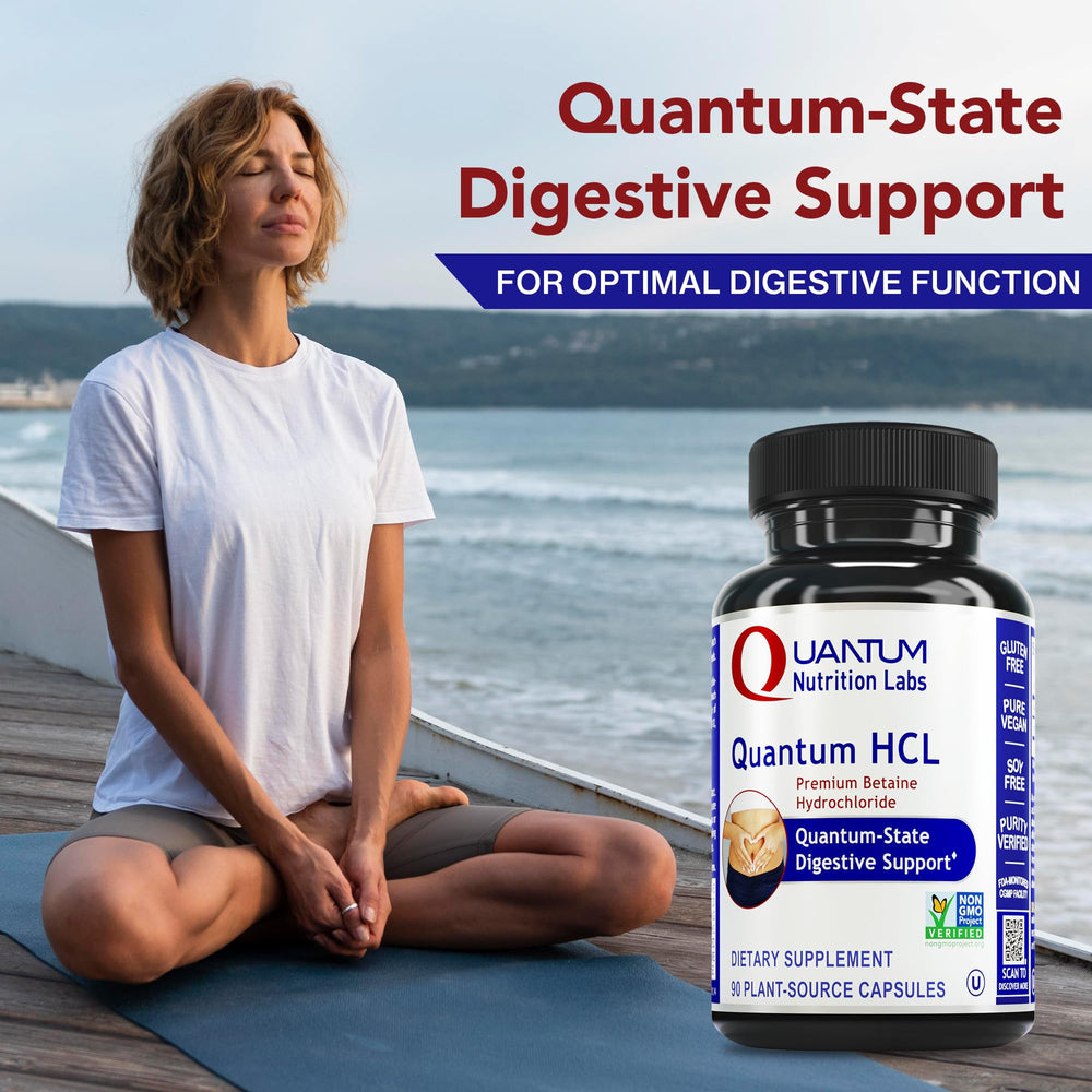 Quantum Nutrition Betaine HCL capsules ready for protein and calcium absorption