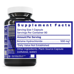 Close-up of Quantum Nutrition Betaine HCL label showing vegan capsules