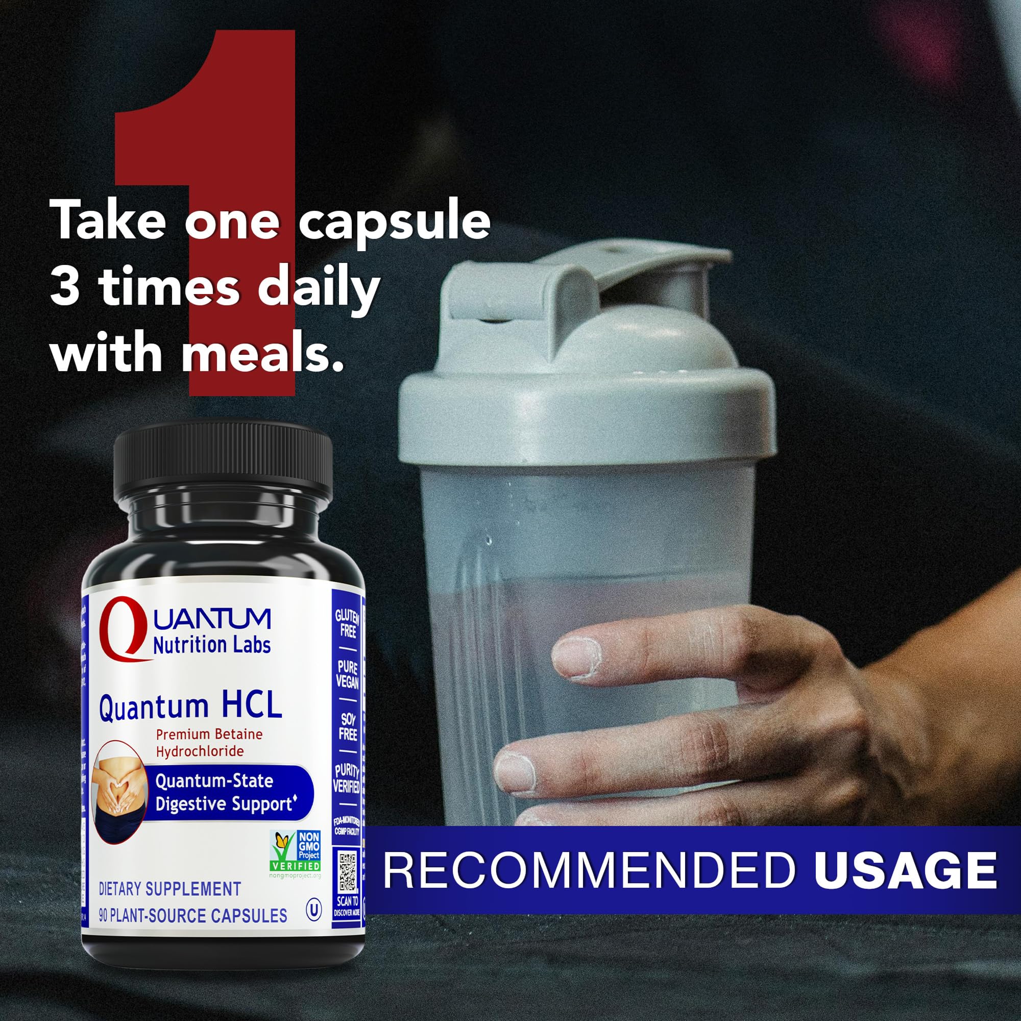 Quantum Nutrition Betaine HCL vegan supplement icon highlighting plant-based formula
