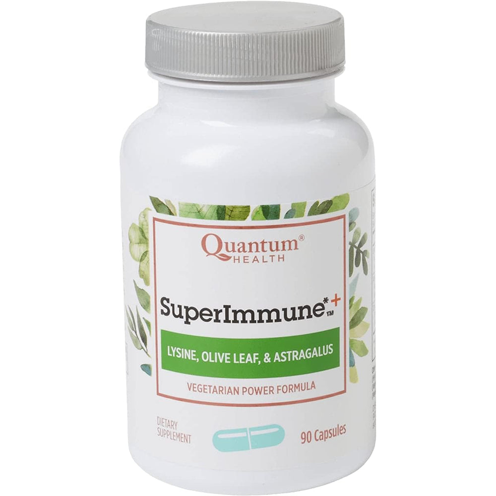 Quantum Super Immune Plus Lysine bottle with 90 vegicaps for daily immune support.