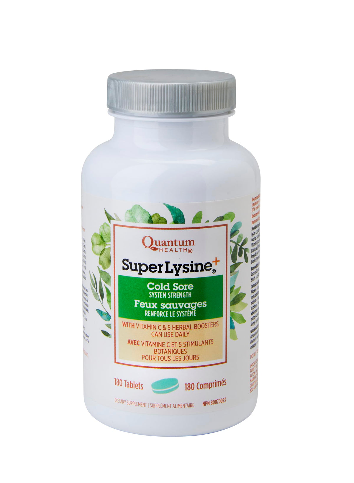 Quantum Super Lysine 180 Count bottle front view for daily immune support.