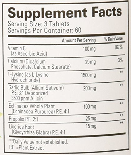 Quantum Super Lysine bottle label shows vitamin C and immune nutrients.