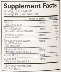 Quantum Super Lysine bottle label shows vitamin C and immune nutrients.