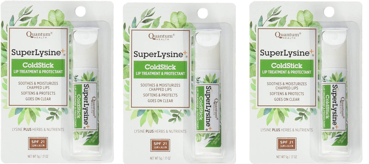 Quantum Super Lysine Plus+ ColdStick lip care application showing smooth glide.