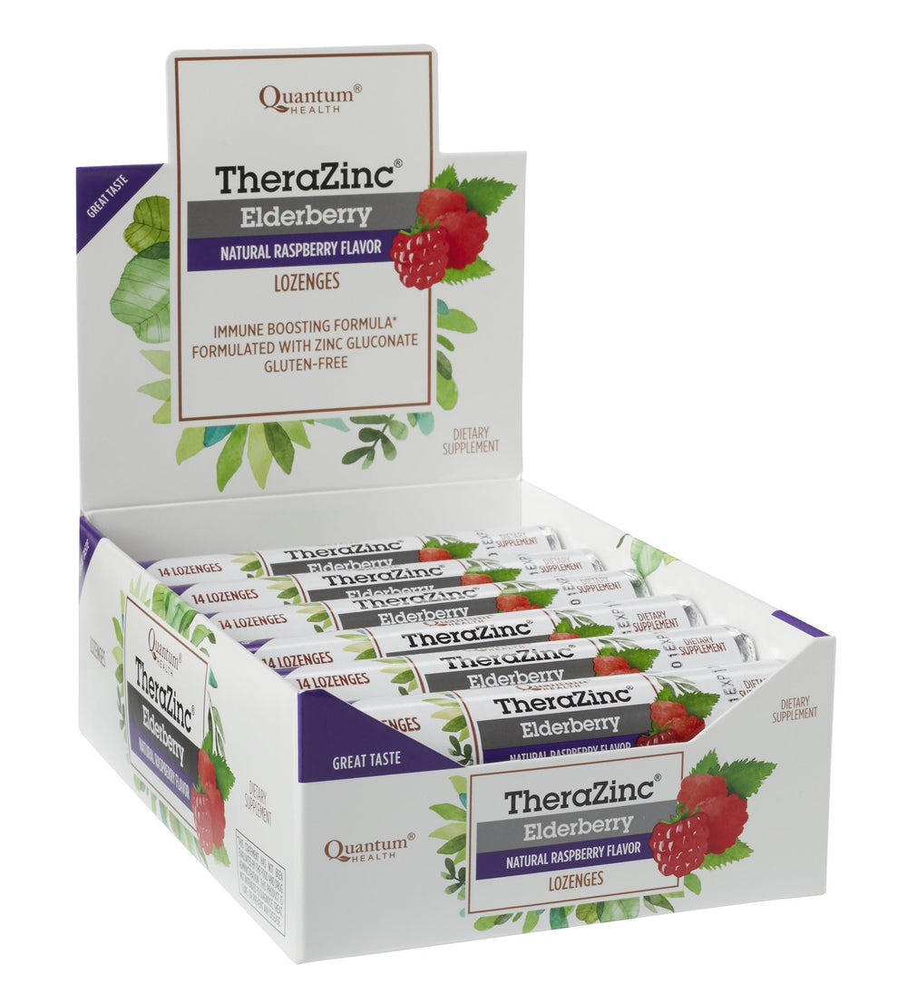 Boxed Quantum Health TheraZinc 14-count packaging for easy take-along immune support