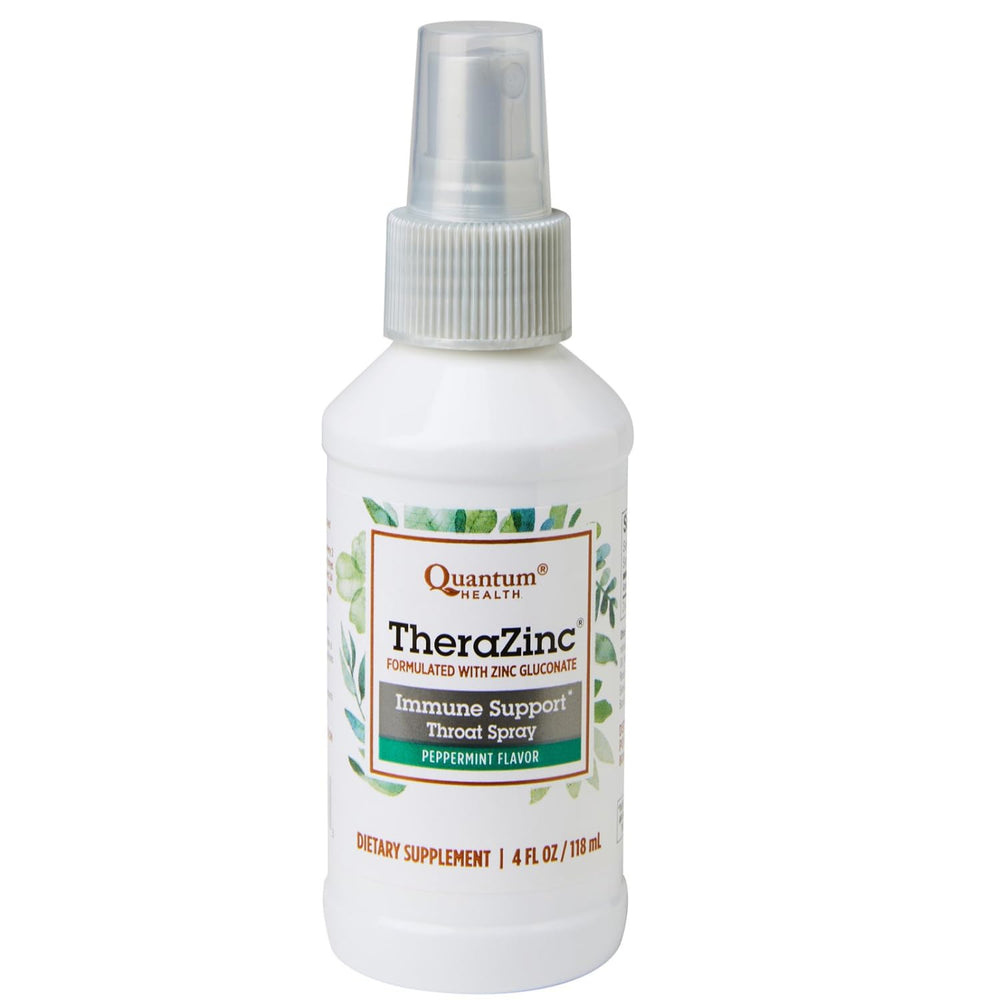 Quantum TheraZinc spray targeting the back of the throat for quick soothing