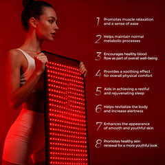 QuasarMD infrared mat 1440 LEDs detail highlights dense energy delivery.