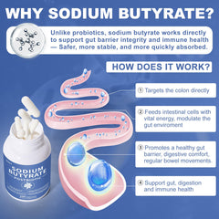 QUBIT sodium butyrate label close-up emphasizes odor-free postbiotic formula