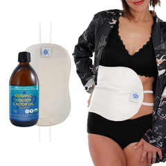 Queen of the Thrones castor oil pack placed on the liver area for natural self-care.