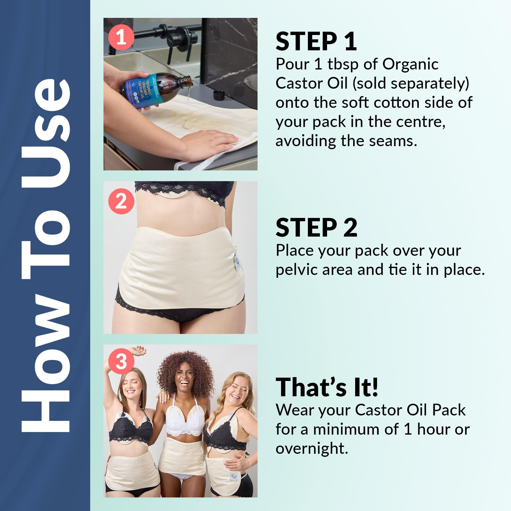 Queen of the Thrones Castor Oil Pack outer PUL layer reduces mess during wear.