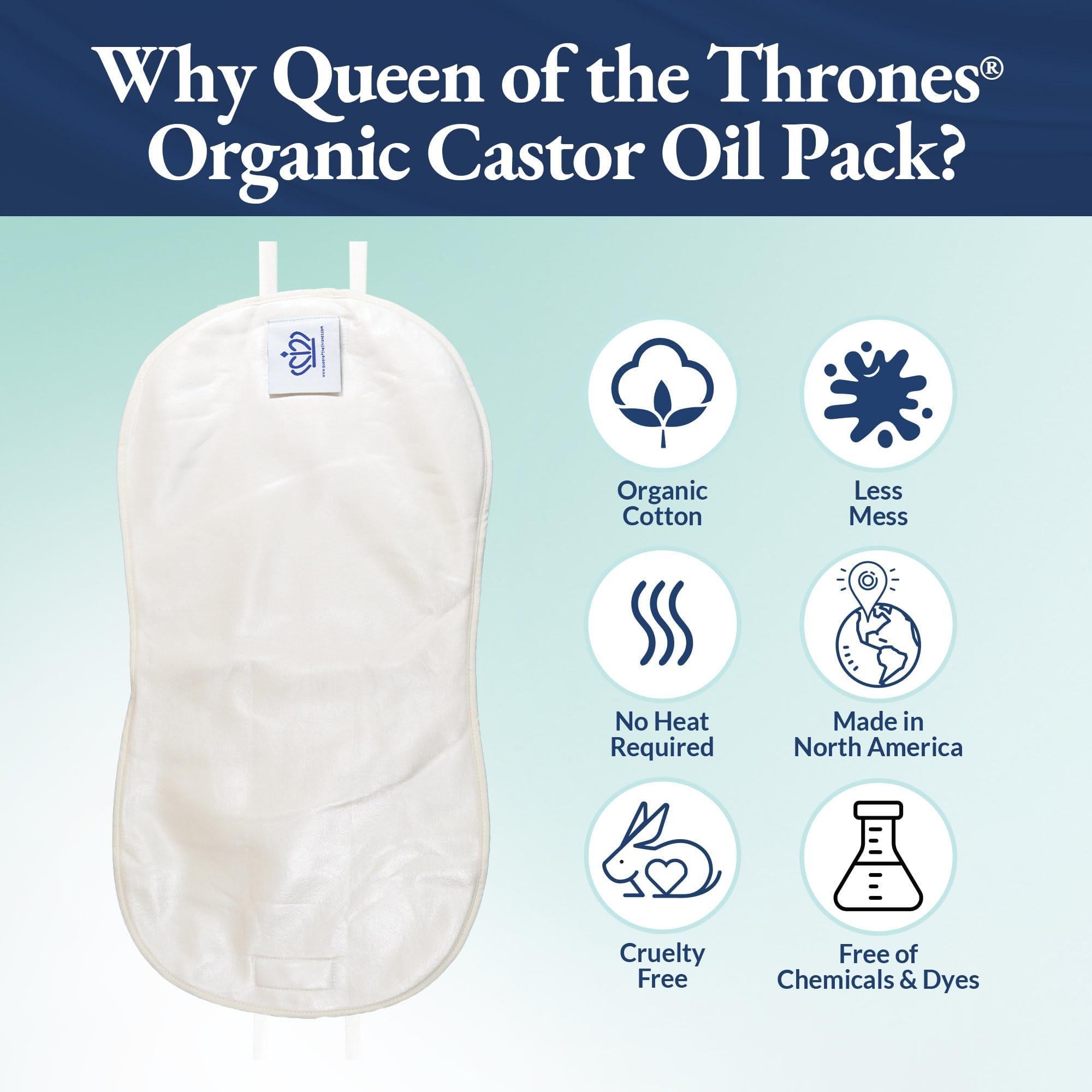 Queen of the Thrones Castor Oil Pack nylon straps secure a comfortable fit.
