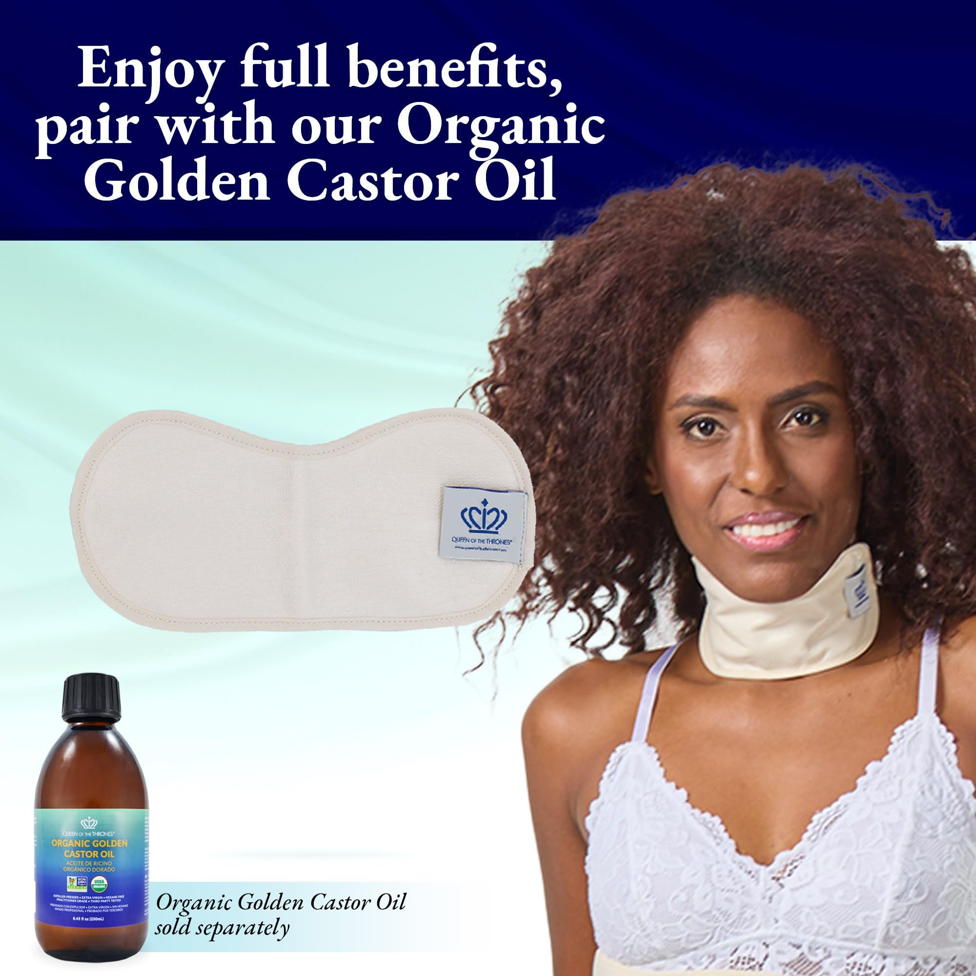 Queen of the Thrones Castor Oil Pack for Thyroid designed to sit comfortably over the neck