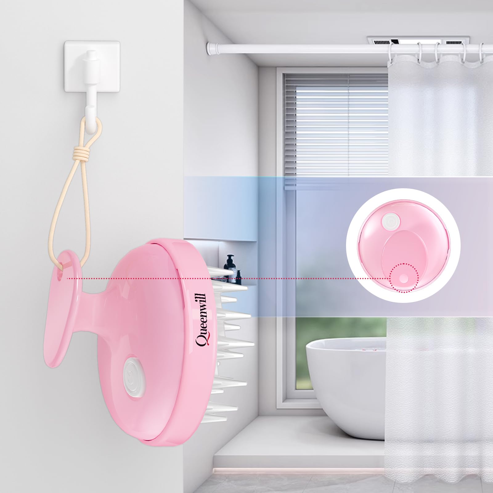 Queenwill electric scalp massager battery compartment, powered by one AA battery.