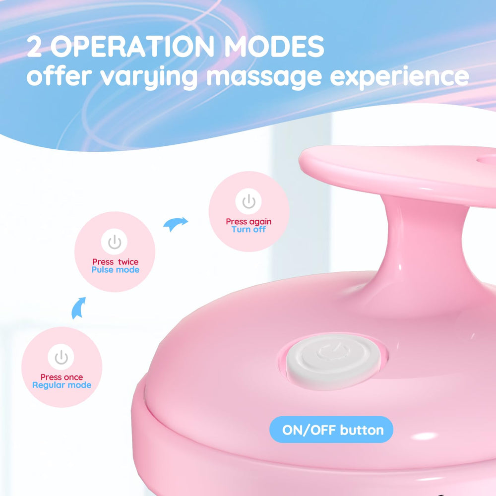 Queenwill electric scalp massager showing two modes: regular and pulse.