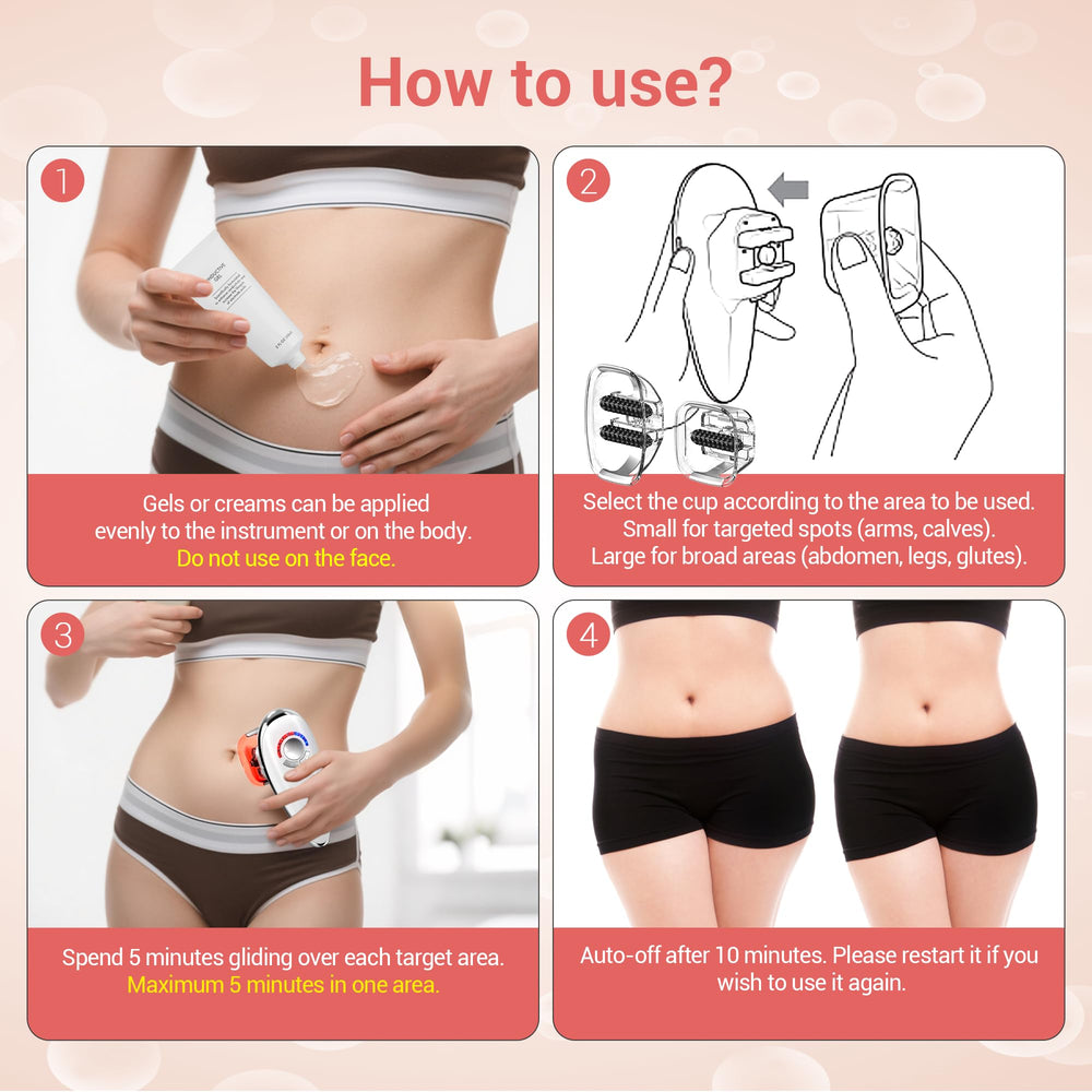 Queleay small suction cup used on arm and abdomen for targeted shaping.