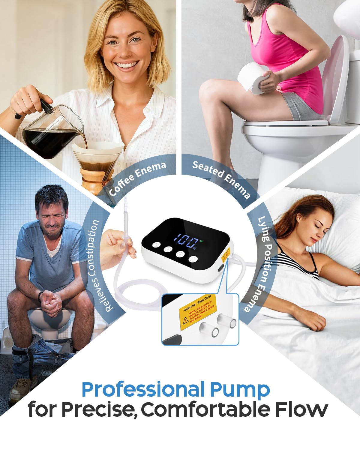 QueScxub Electric Enemas hose and nozzles provide hygienic, versatile options.