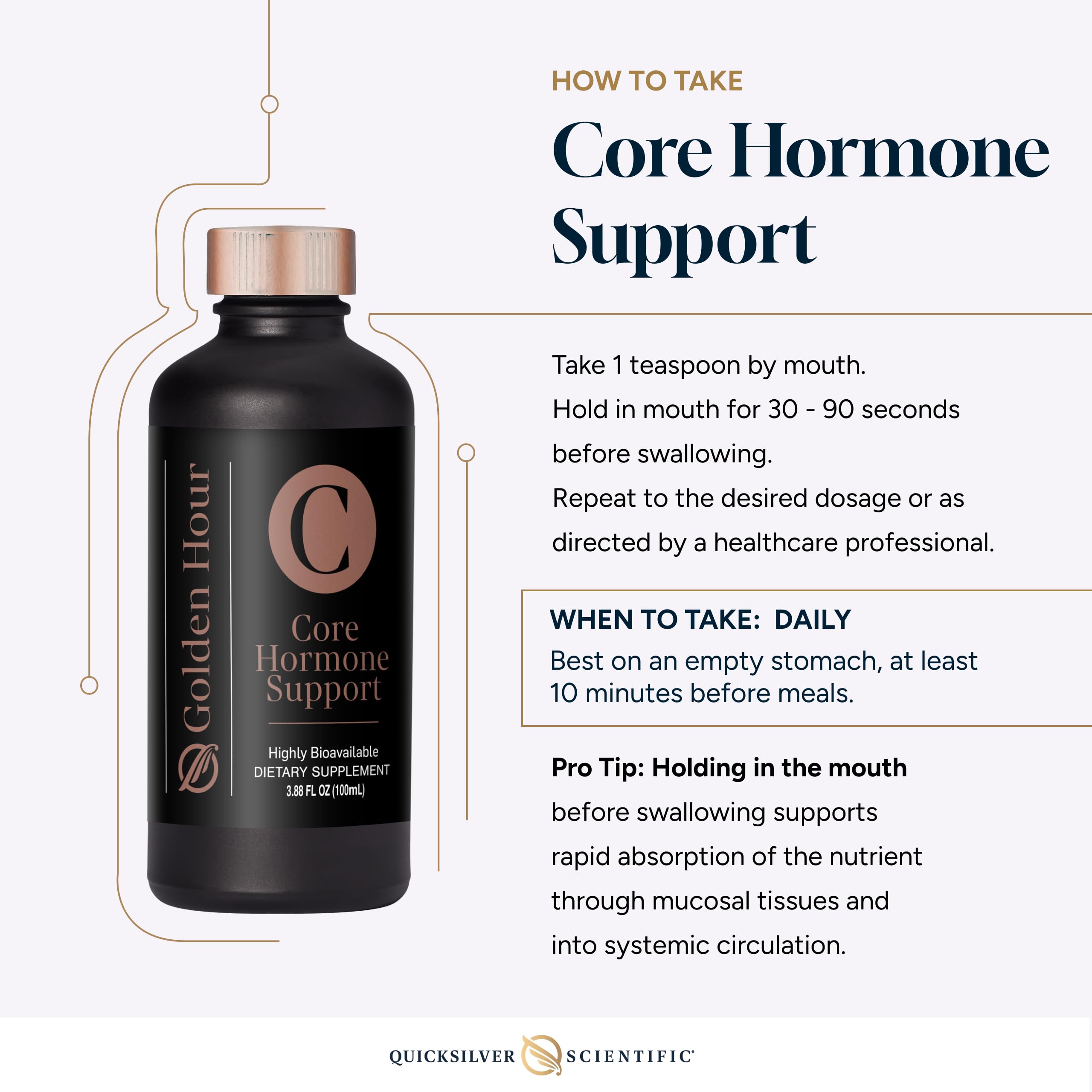 Quicksilver Core Hormone Support dosing setup for daily routine.