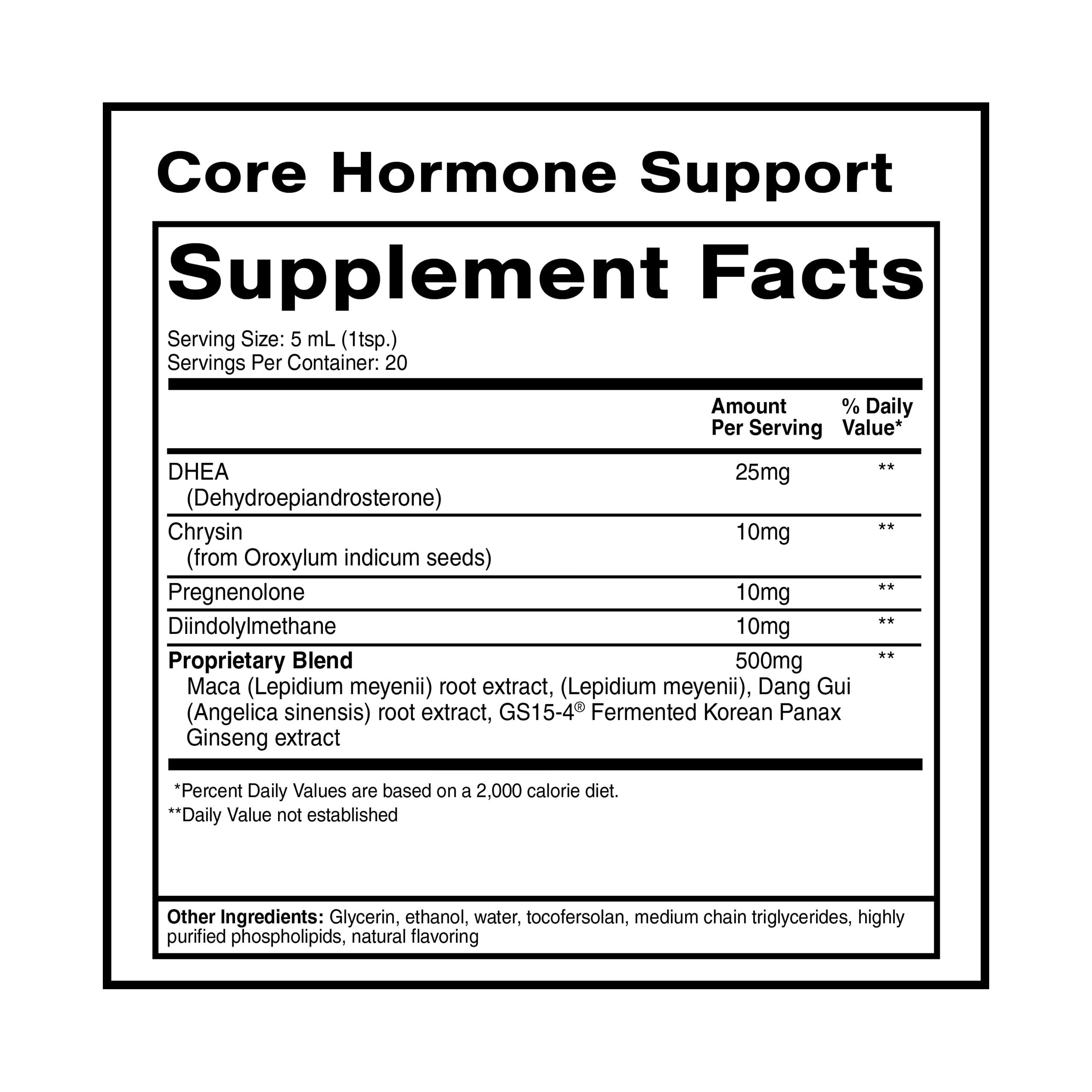 Quicksilver Core Hormone Support label highlights ingredients and berry flavor.