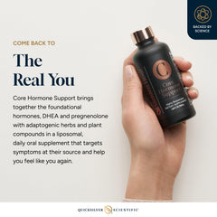 Quicksilver Core Hormone Support bottle pour for easy dosing.