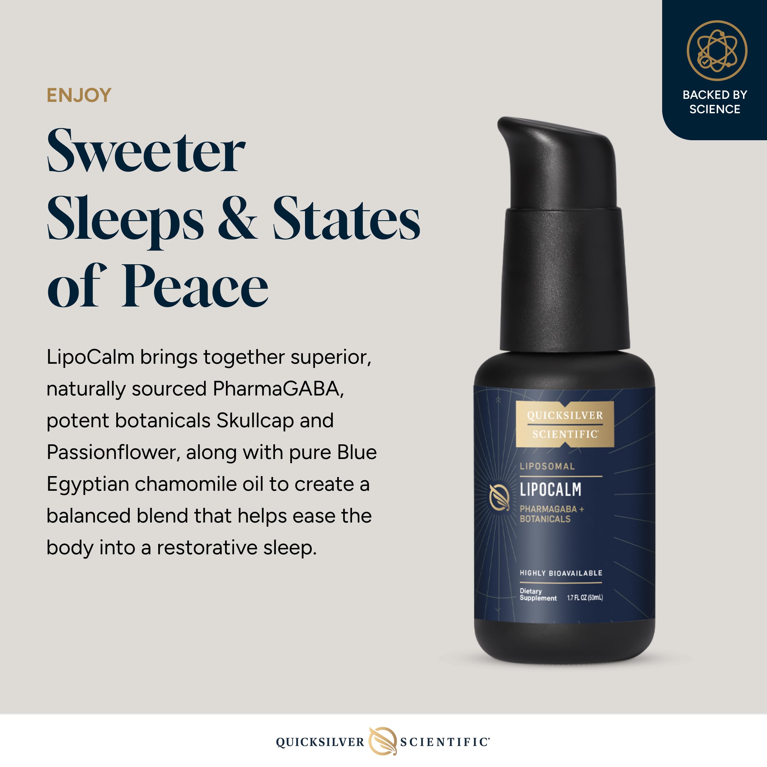 Quicksilver Lipocalm dropper tip enables precise daily relaxation dosing.