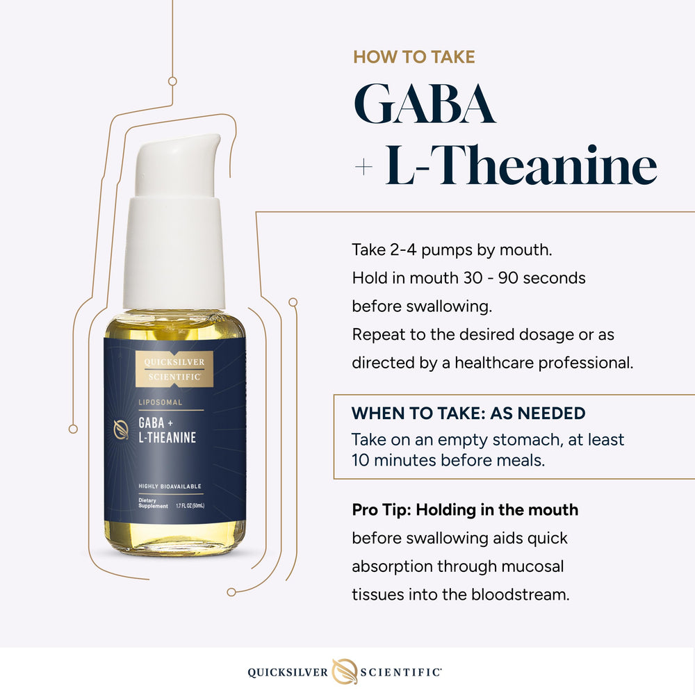 Quicksilver Scientific liposomal GABA + L Theanine glass with label view