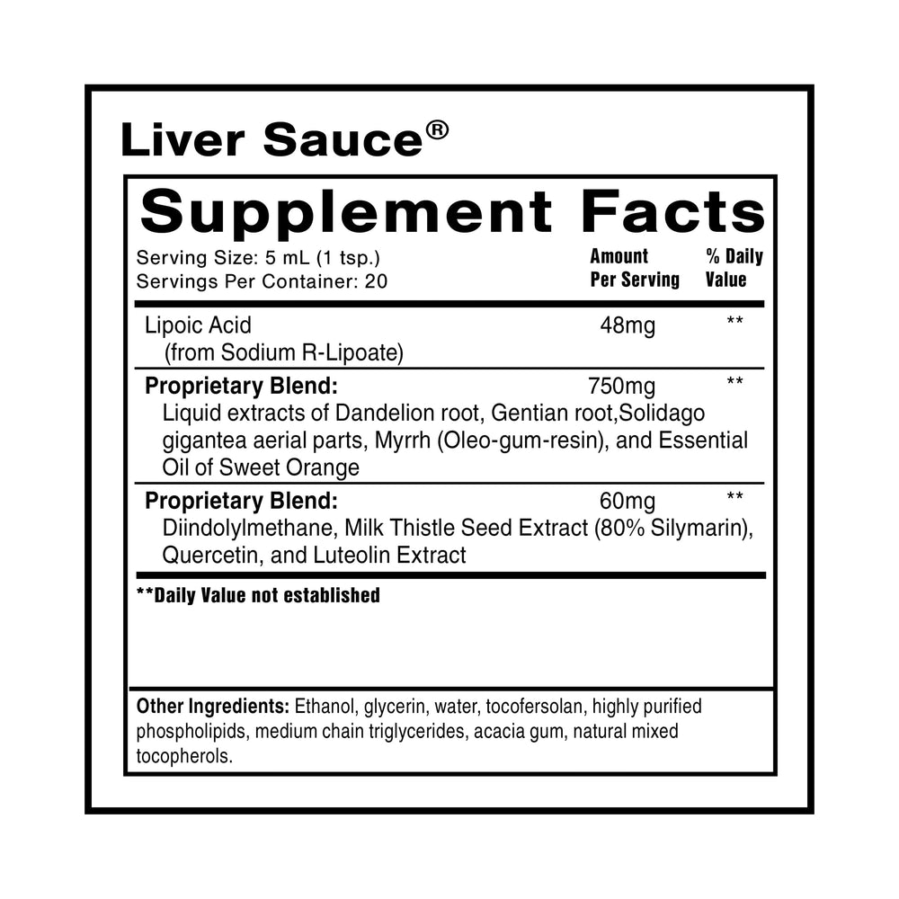 Quicksilver Liver Sauce bottle pour illustrating quick-acting detox support.