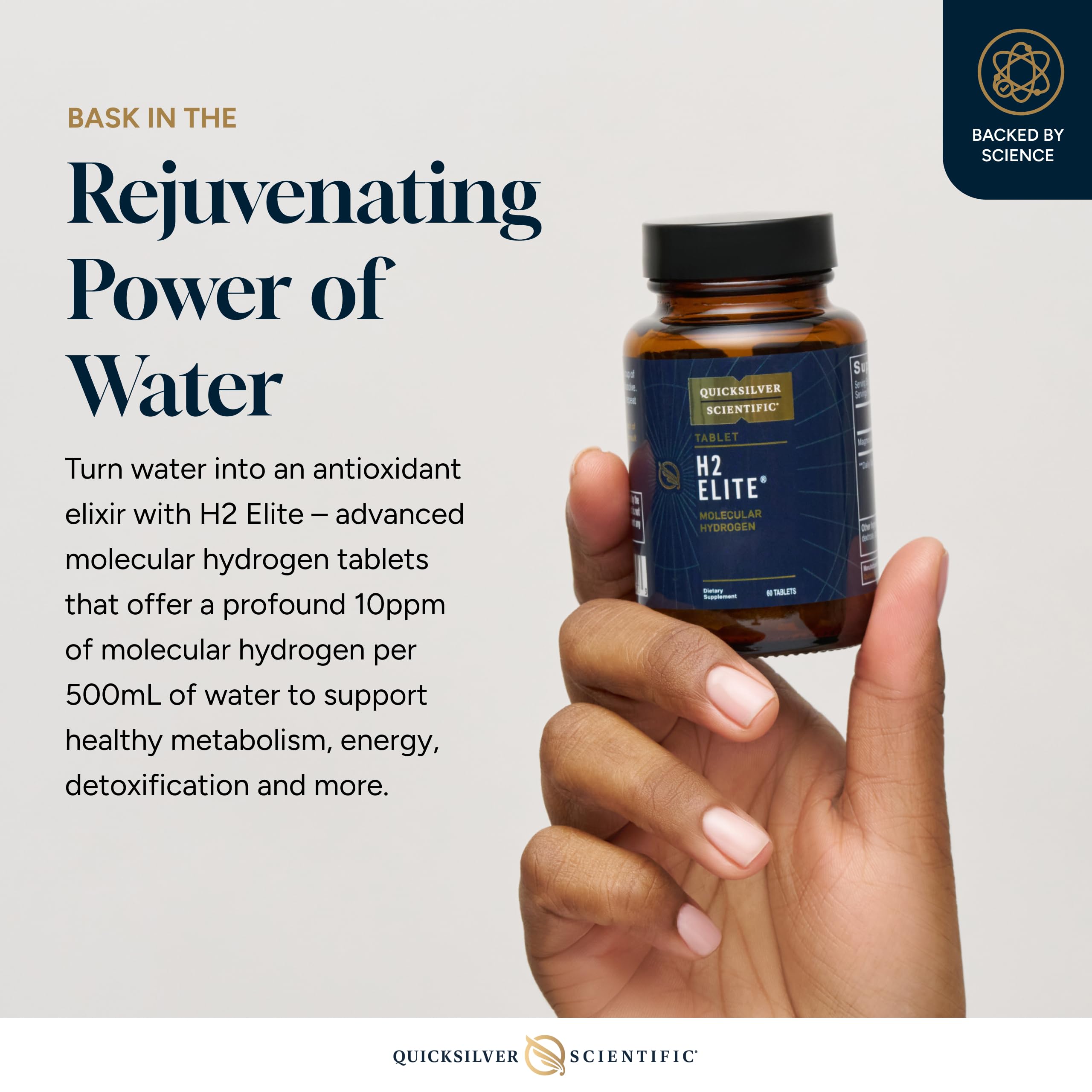 Quicksilver Scientific H2 Elite glass hydration features refreshing micro-bubbles.