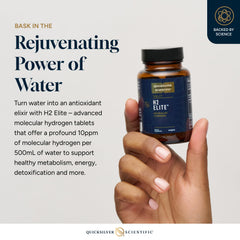Quicksilver Scientific H2 Elite glass hydration features refreshing micro-bubbles.