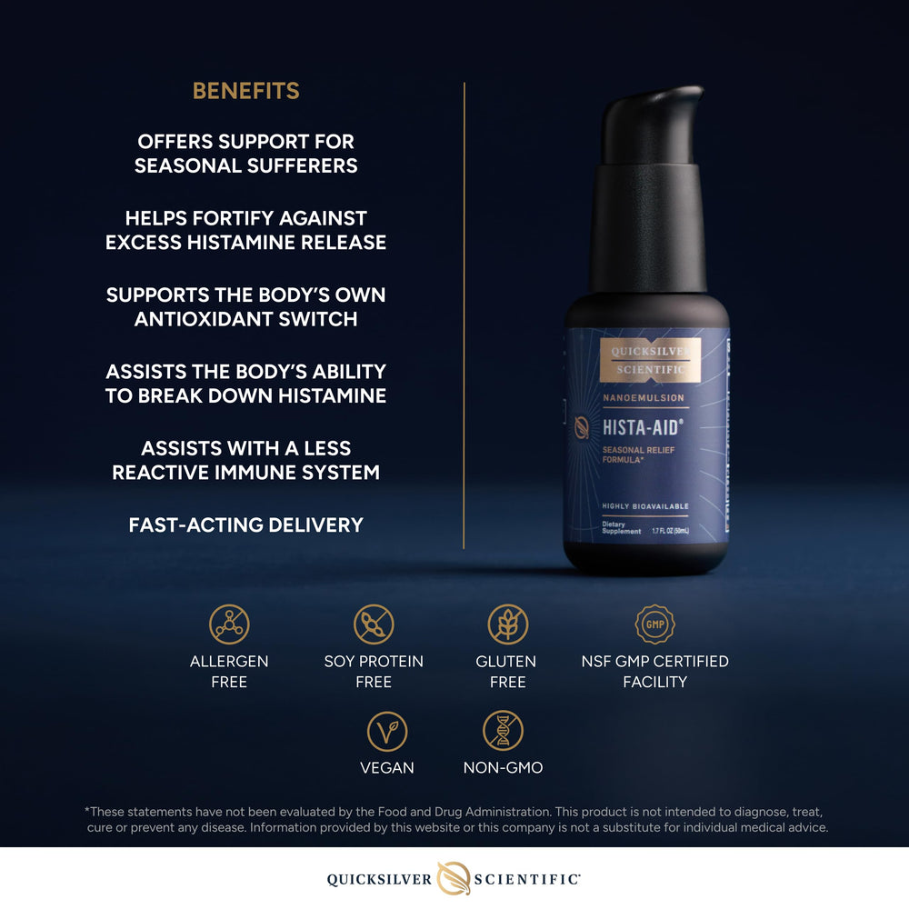 Quicksilver Scientific Hista-Aid scoop and bottle indicating DIM plus vitamin C features.