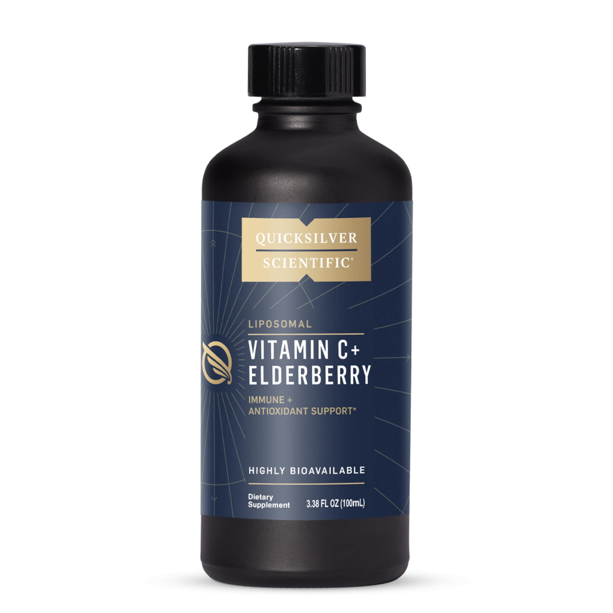Quicksilver Scientific liposomal C+elderberry bottle ready for immune support