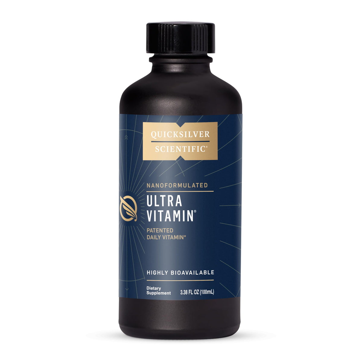 Quicksilver Scientific Liposomal Ultra Vitamin bottle pour highlighting rapid absorption for daily vitality.