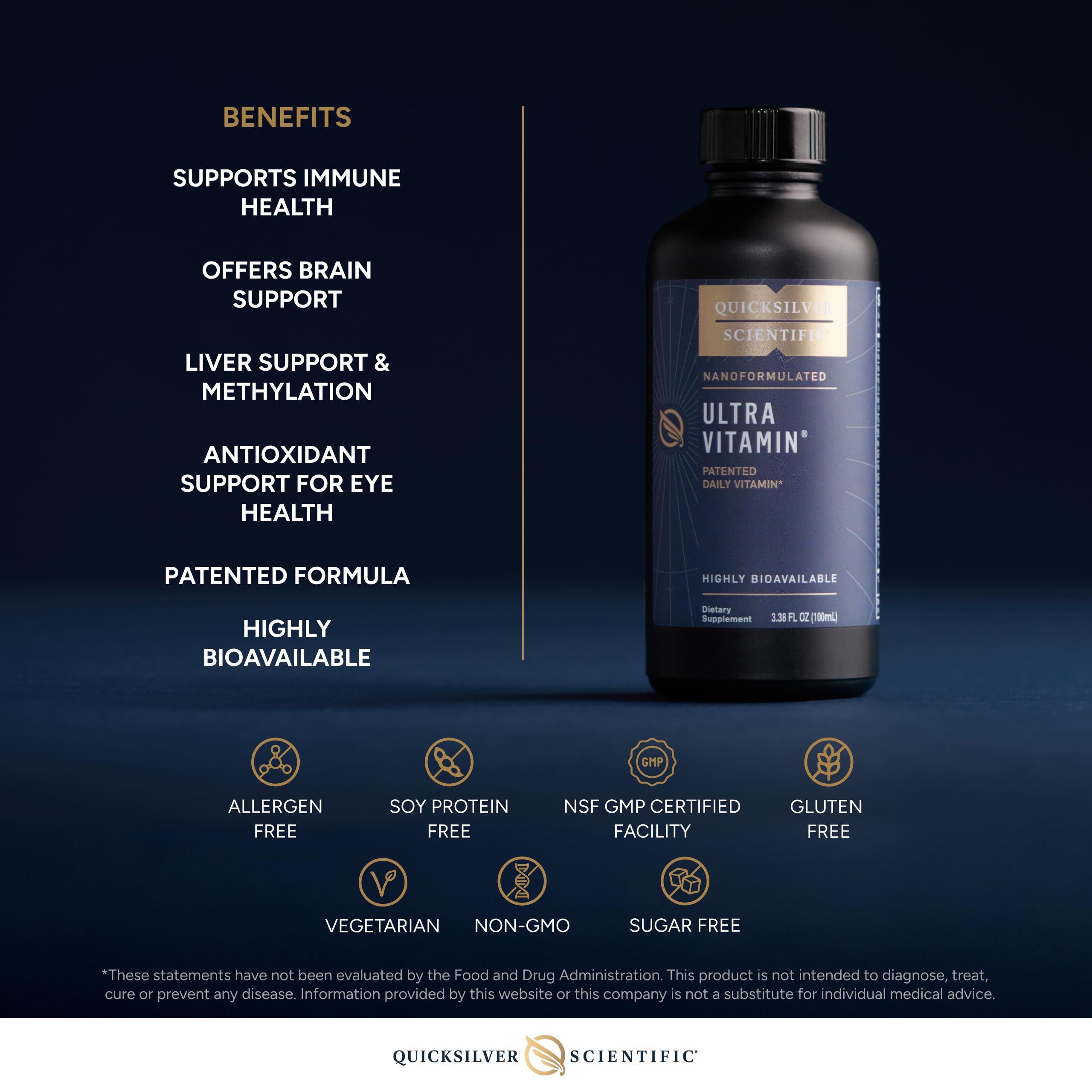 Quicksilver Scientific Liposomal Ultra Vitamin label close-up highlights liposomal technology.