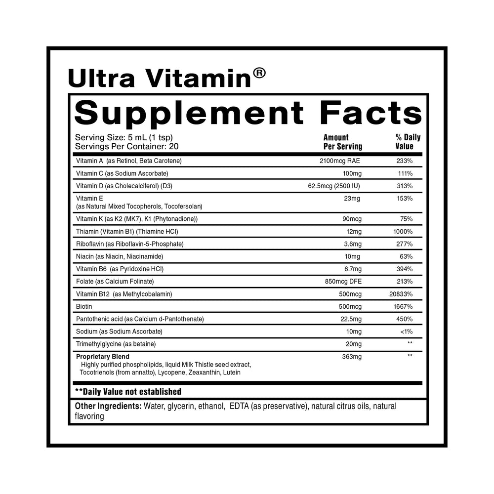Quicksilver Scientific Liposomal Ultra Vitamin liquid pour showing quick nutrient uptake.