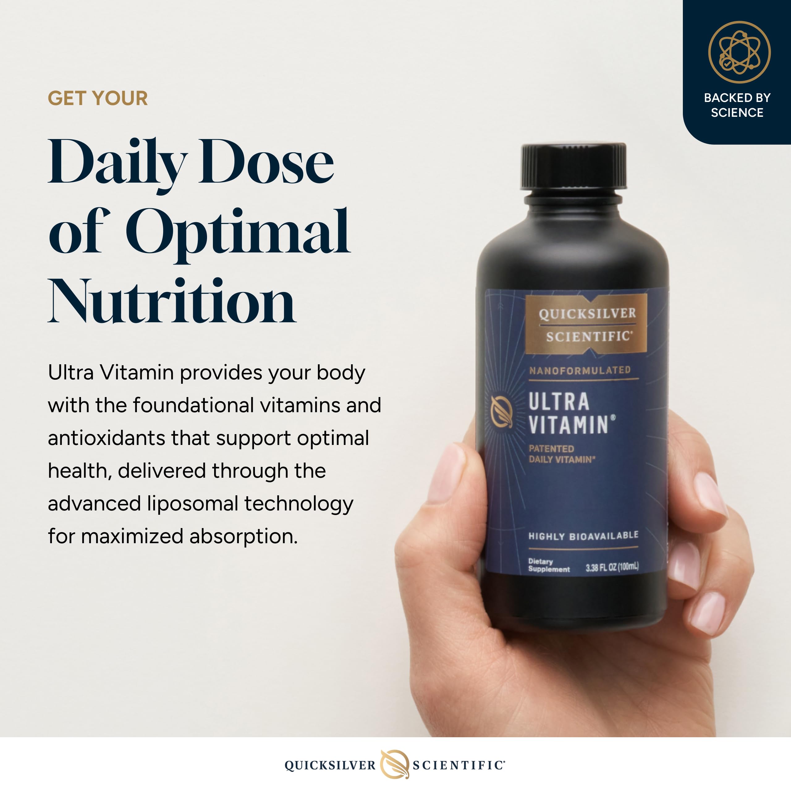 Quicksilver Scientific Liposomal Ultra Vitamin measuring dropper for precise daily dosing.