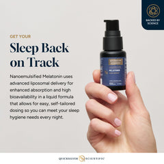 Liquid melatonin ready for on-mouth delivery and quick onset.