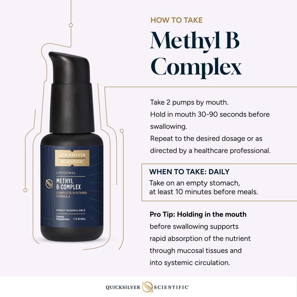 Quicksilver Scientific Methyl B Complex bottle top shot for easy dosing.