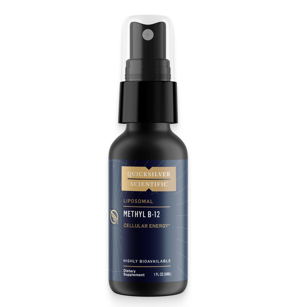 Quicksilver Scientific Methyl B12 bottle pour for easy daily dosing.