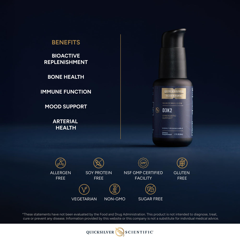 Quicksilver Scientific Nanoemulsified D3K2 pump top for precise 0.5 mL servings