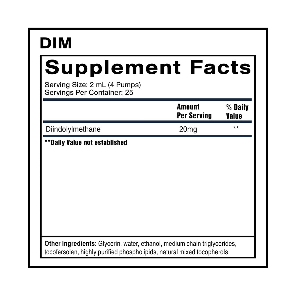 Close-up of the Quicksilver Scientific Nanoemulsified DIM label showing vegan, soy-free formulation.