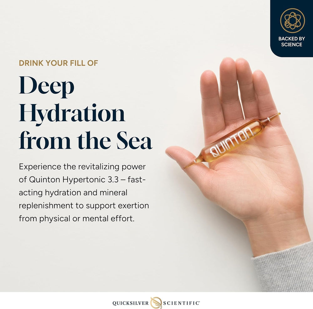 Quicksilver Scientific Quinton Hypertonic amber glass packaging preserves mineral integrity