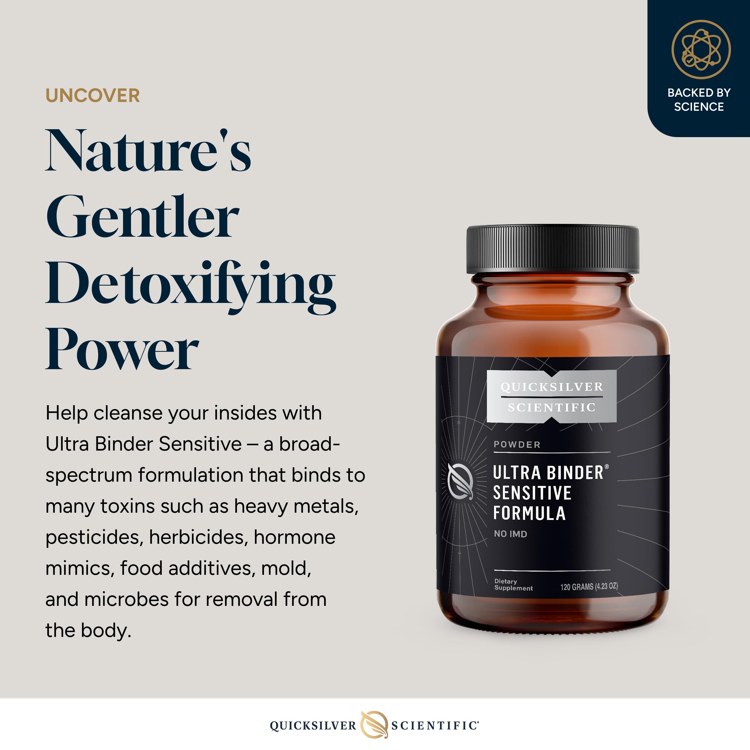 Glass of water with Ultra Binder Sensitive powder ready to mix for easy daily use