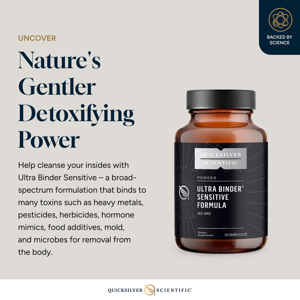 Glass of water with Ultra Binder Sensitive powder ready to mix for easy daily use