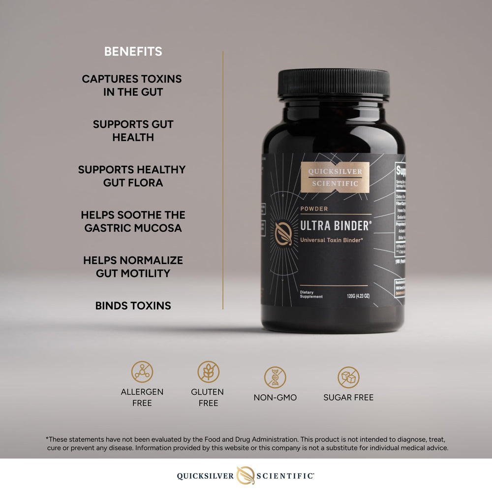 Quicksilver Ultra Binder zeolite detox powder for broader toxin binding.