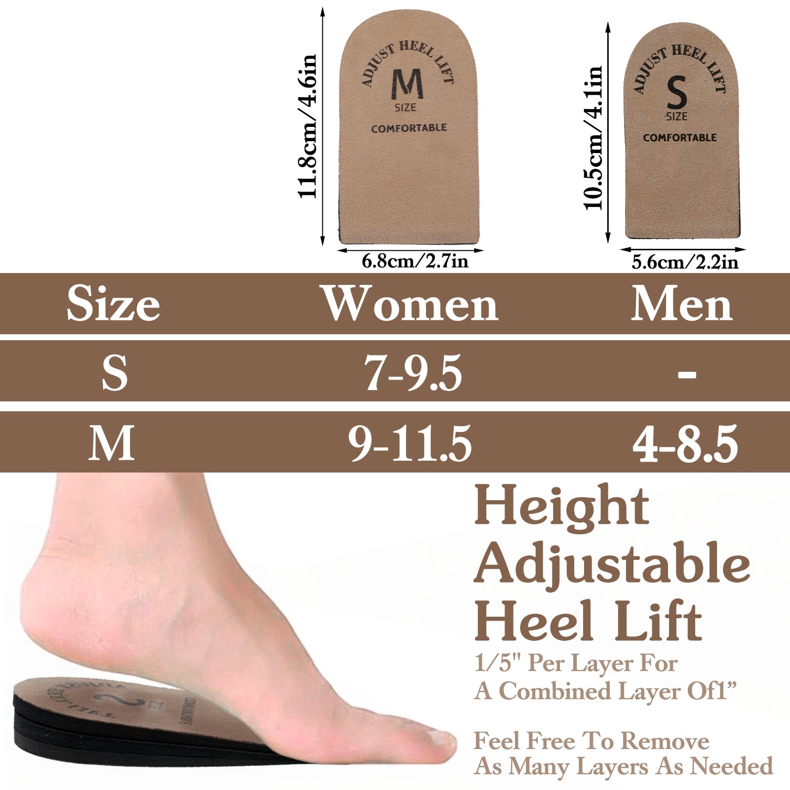 Quilax three-layer heel lift design offers a customizable height