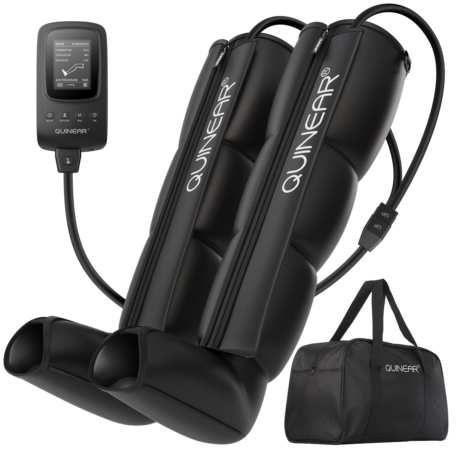 QUINEAR air compression recovery system front view for leg therapy and circulation