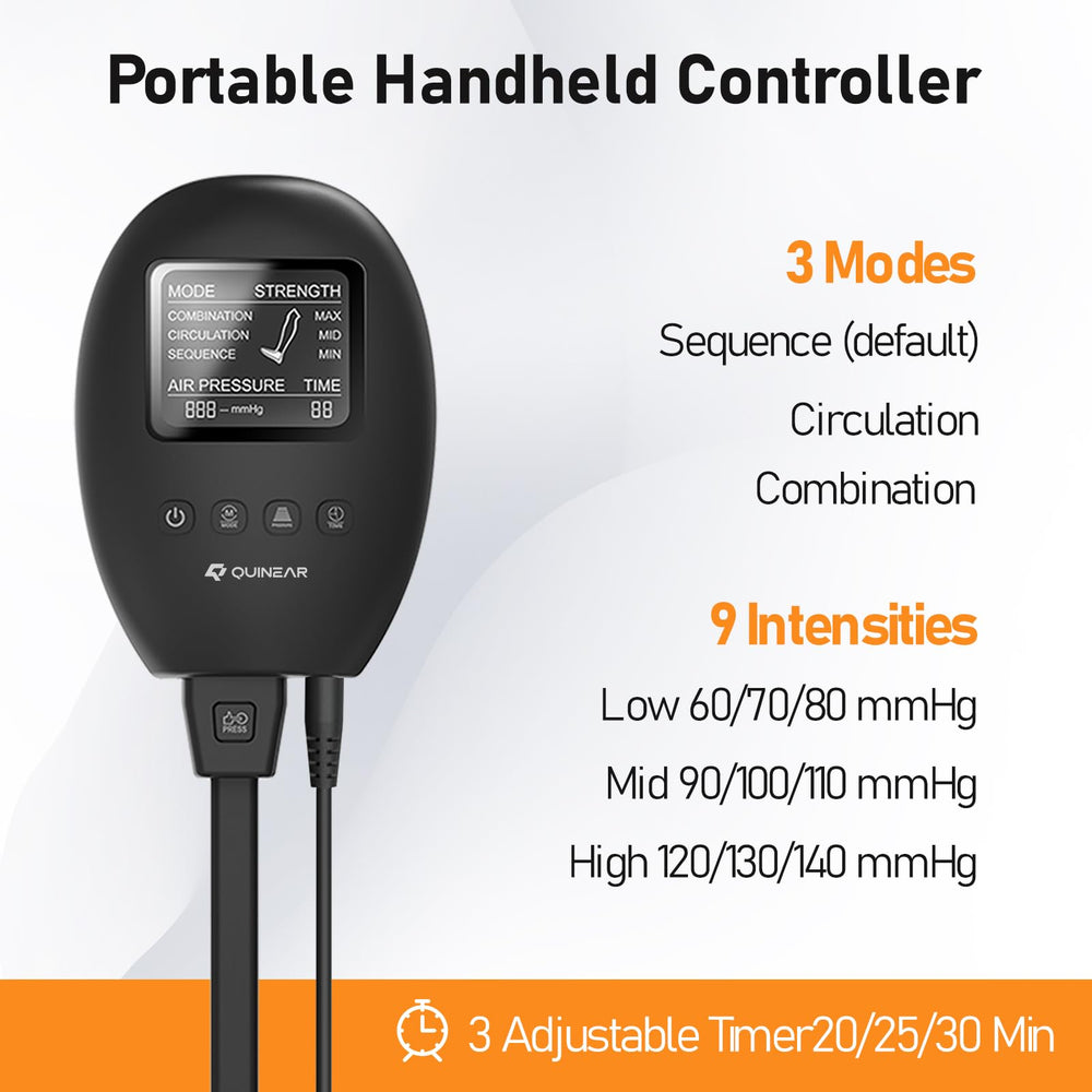 Quinear digital controller provides clear pressure levels across 60-140 mmHg.