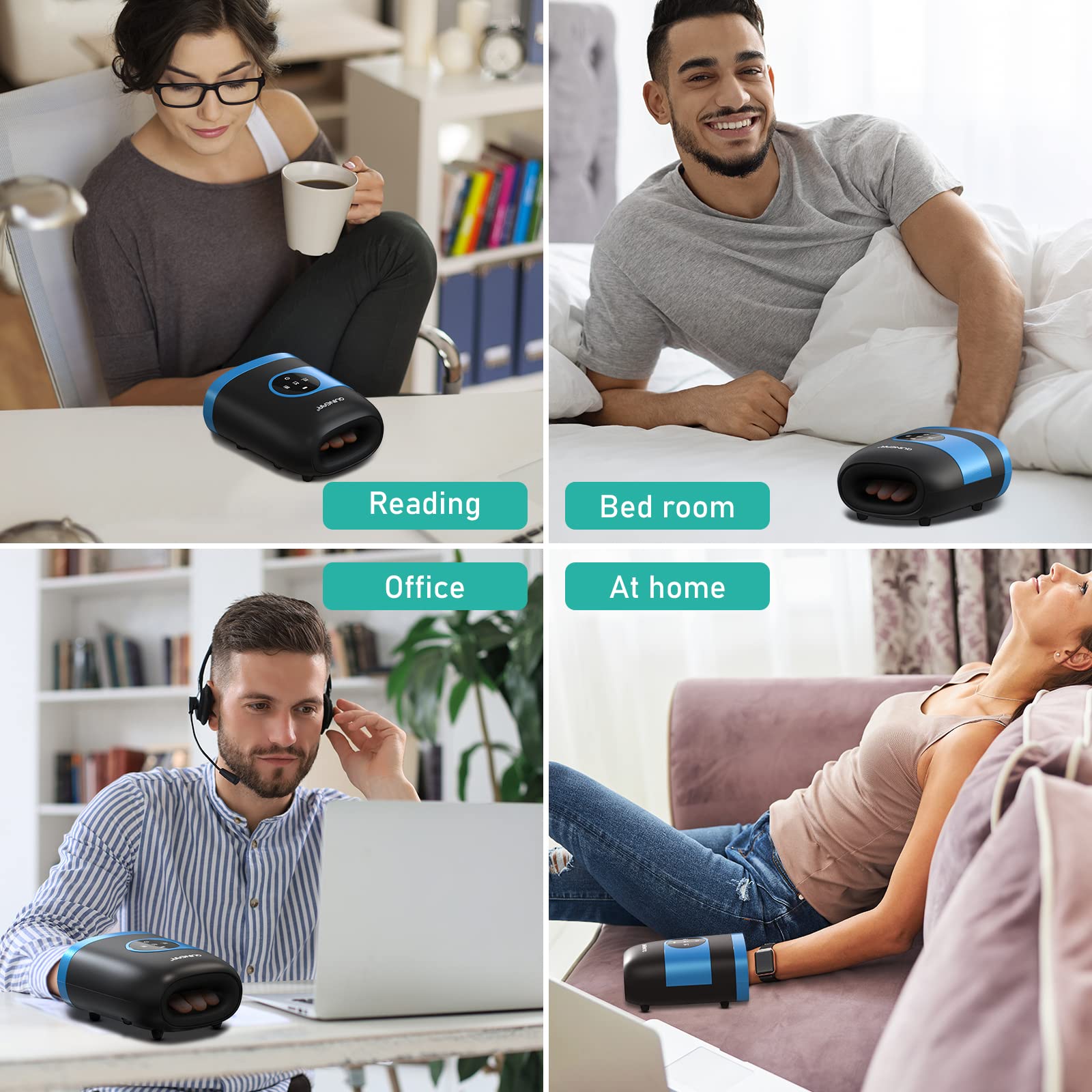 QUINEAR adjustable settings personalize massage intensity and rhythm