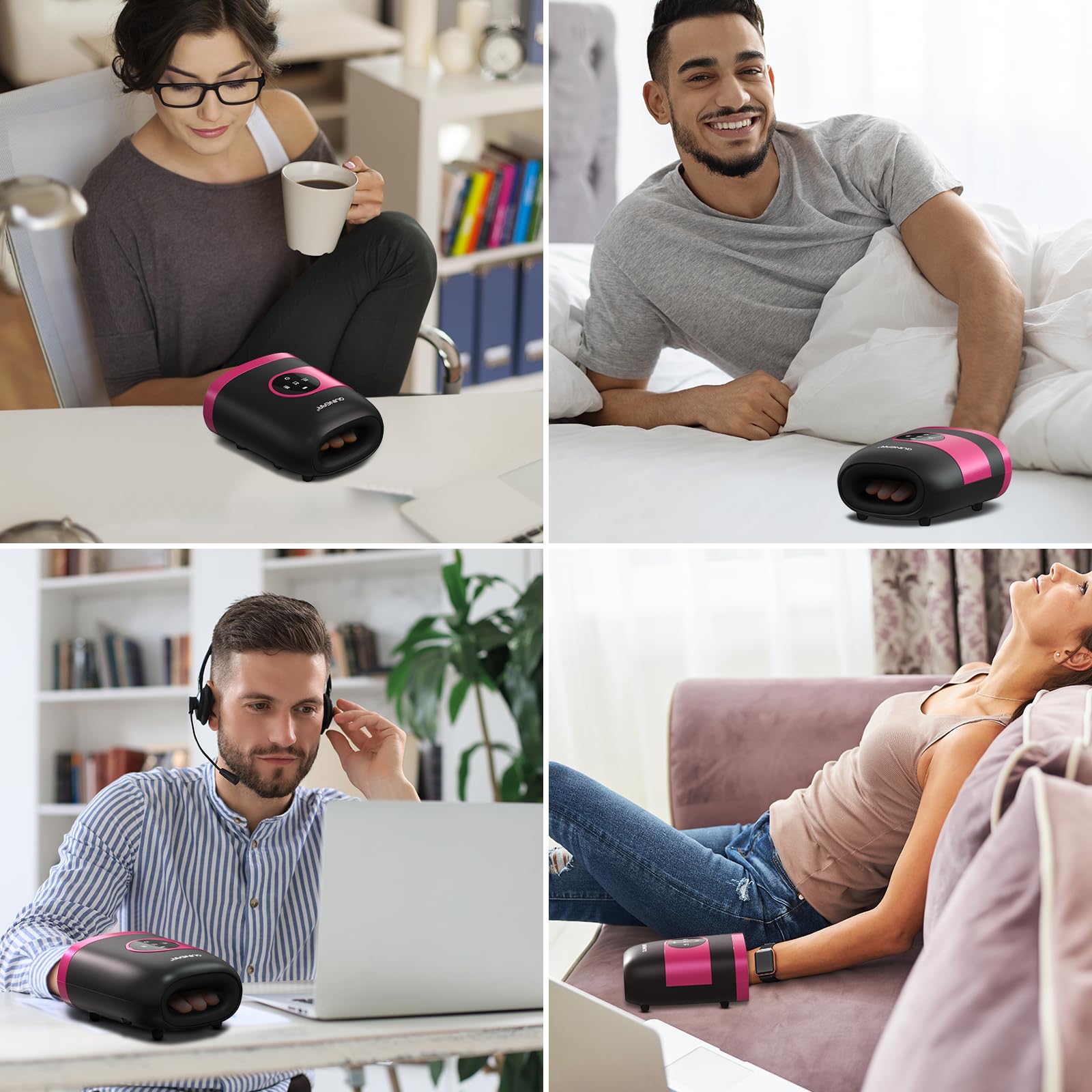 QUINEAR Hand Massager 3000mAh battery powering up to six hours.